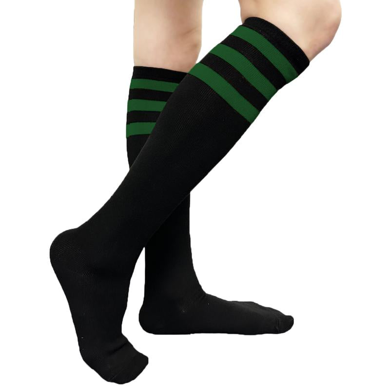 COUVER Unisex Black Striped Knee High Fashion Casual Sport Tube Cotton Socks