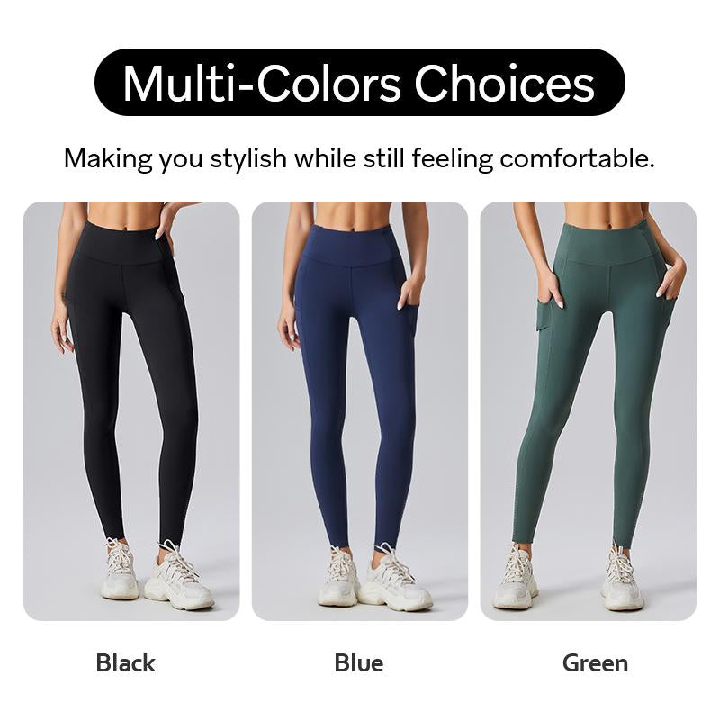 AFZ Women'S High Waisted Tummy Control Side Pocket Leggings Ladies Sportswear Moisture-Wicking Breathable Fabric & Reflective for Night Runs
