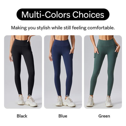 AFZ Women'S High Waisted Tummy Control Side Pocket Leggings Ladies Sportswear Moisture-Wicking Breathable Fabric & Reflective for Night Runs