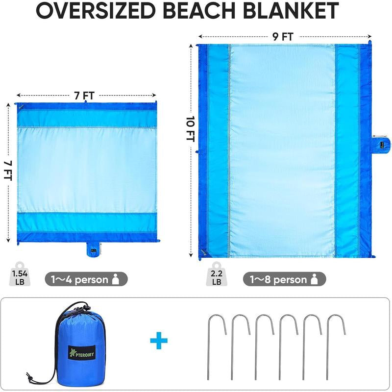 Premium Waterproof & Sandproof Beach Mat - Oversized, Portable, and Lightweight with 6 Stakes & Carry Bag - Perfect for Beach Days, Camping, and Family Picnics