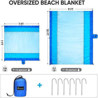 Premium Waterproof & Sandproof Beach Mat - Oversized, Portable, and Lightweight with 6 Stakes & Carry Bag - Perfect for Beach Days, Camping, and Family Picnics