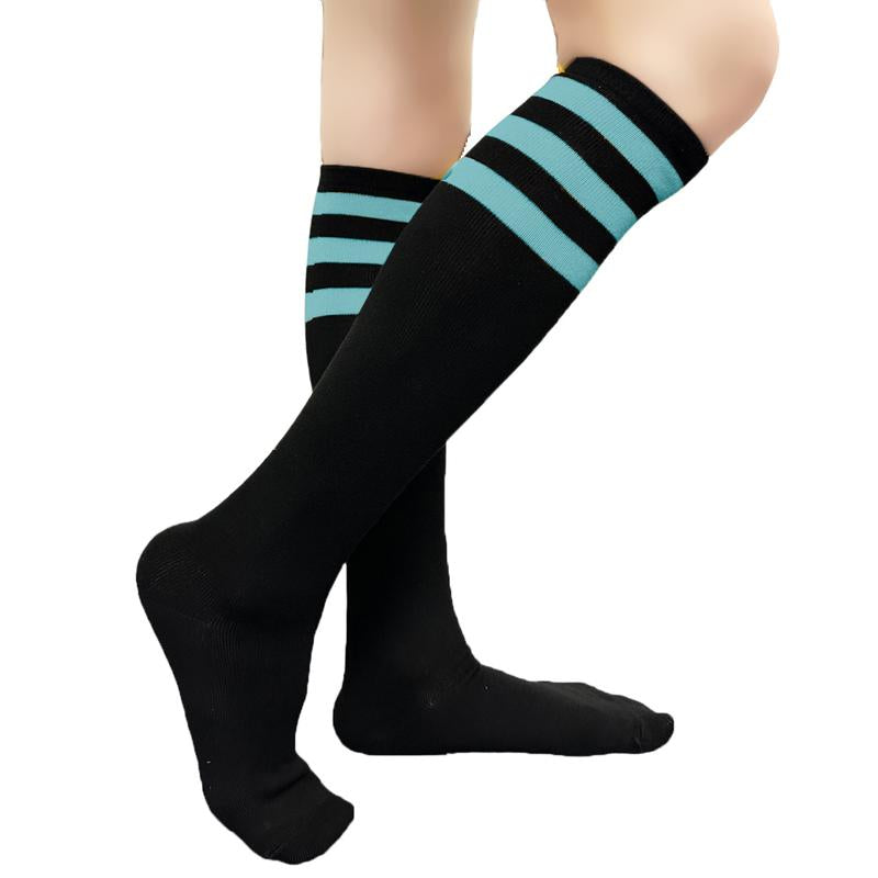COUVER Unisex Black Striped Knee High Fashion Casual Sport Tube Cotton Socks