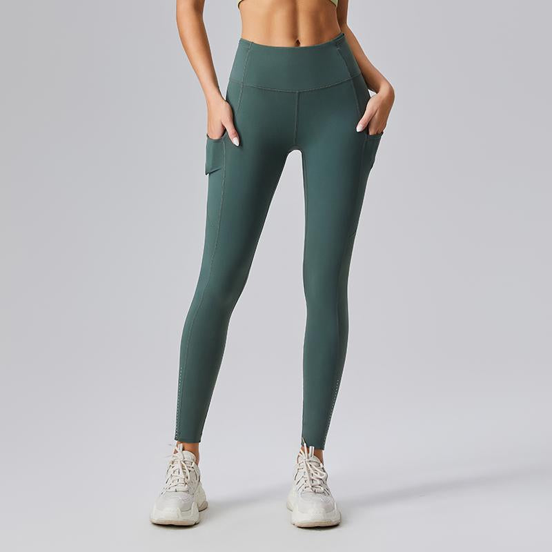 AFZ Women'S High Waisted Tummy Control Side Pocket Leggings Ladies Sportswear Moisture-Wicking Breathable Fabric & Reflective for Night Runs