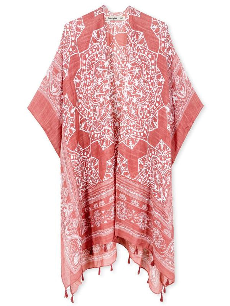 Women'S Ethnic Pattern Kimono, Boho Casual Open Front Cover up for Beach Vacation, Ladies Spring & Fall Gamis Clothes, Womenswear, Swimsuit for Women