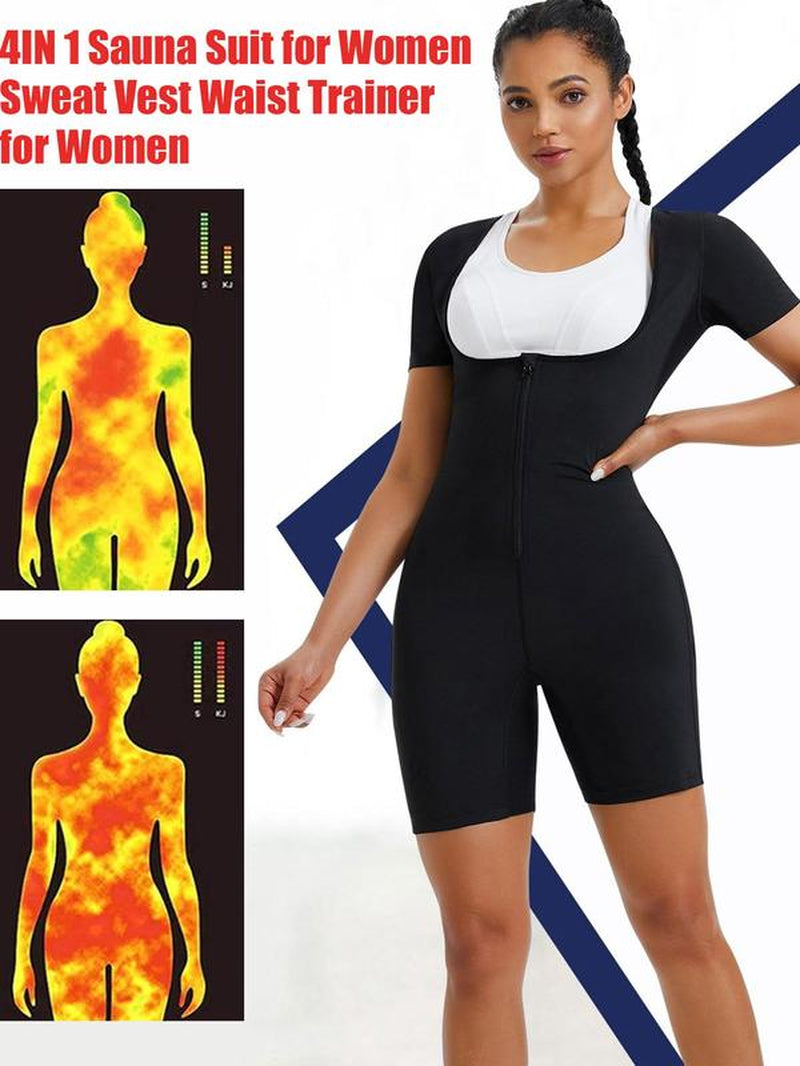 Women'S Plain Zip Front Open Bust Sports Tummy Control Romper, Workout Gym Yoga Exercise Sports Romper, Ladies Sportswear Clothing for Indoor Outdoor Wear
