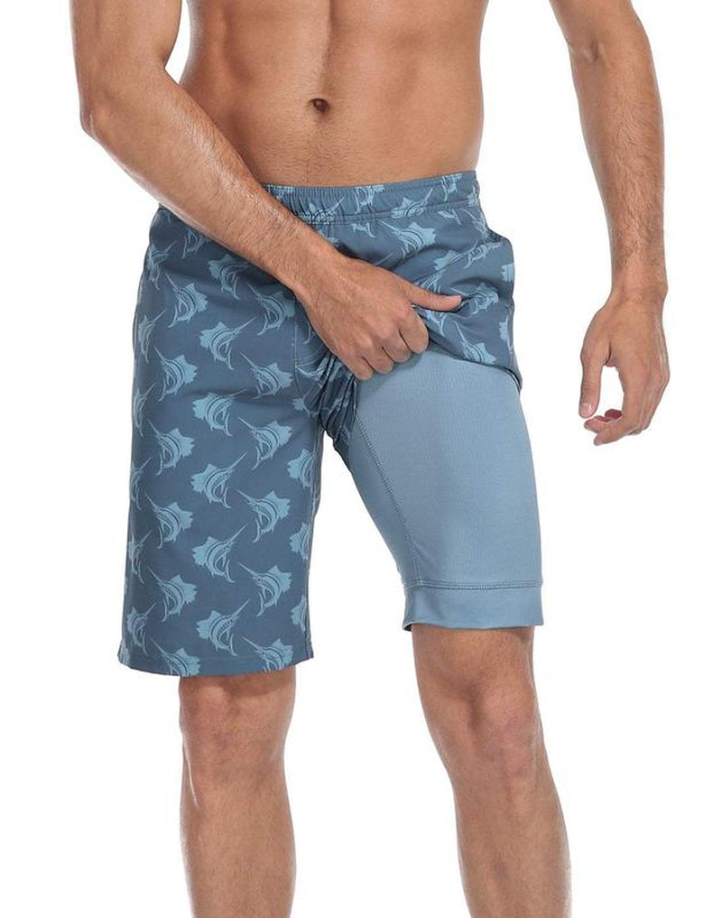 LRD Mens Printed 9" Swim Trunks with Compression Liner Activewear Beach