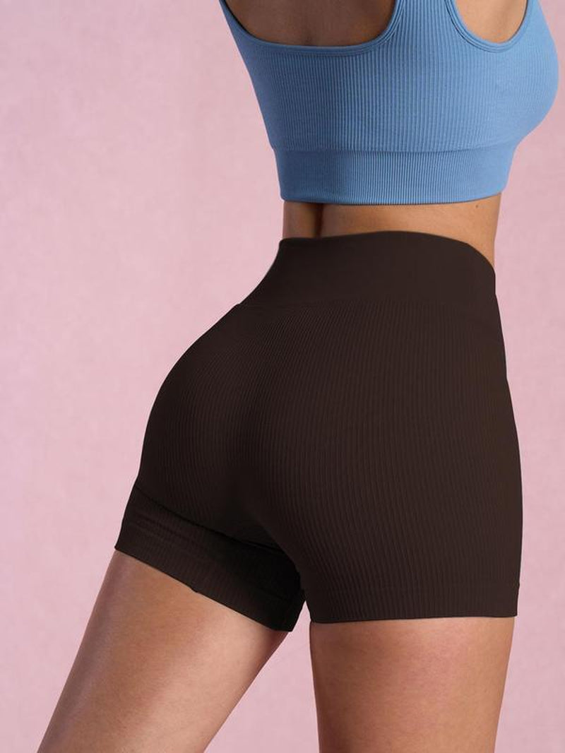 Women'S Solid High Waist Ribbed Sports Gym Shorts, Summer Clothes Breathable Comfortable Textured High Stretch Short Leggings, Ladies Sportswear, Yoga Activewear, Gymshorts, Running Workout Shorts, Fitness Summer Bottoms