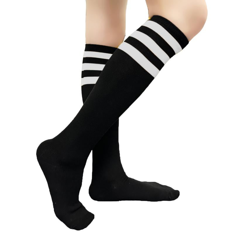 COUVER Unisex Black Striped Knee High Fashion Casual Sport Tube Cotton Socks