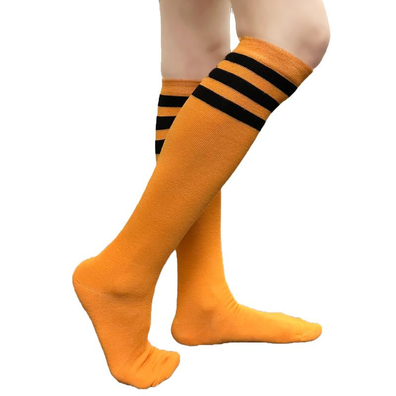 COUVER Unisex Black Striped Knee High Fashion Casual Sport Tube Cotton Socks