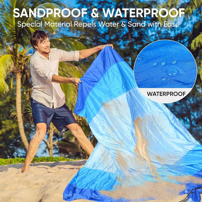 Premium Waterproof & Sandproof Beach Mat - Oversized, Portable, and Lightweight with 6 Stakes & Carry Bag - Perfect for Beach Days, Camping, and Family Picnics