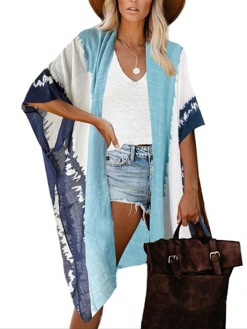 Women'S Ethnic Pattern Kimono, Boho Casual Open Front Cover up for Beach Vacation, Ladies Spring & Fall Gamis Clothes, Womenswear, Swimsuit for Women