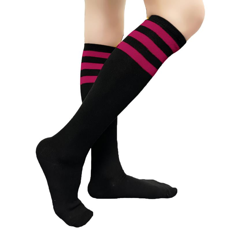 COUVER Unisex Black Striped Knee High Fashion Casual Sport Tube Cotton Socks