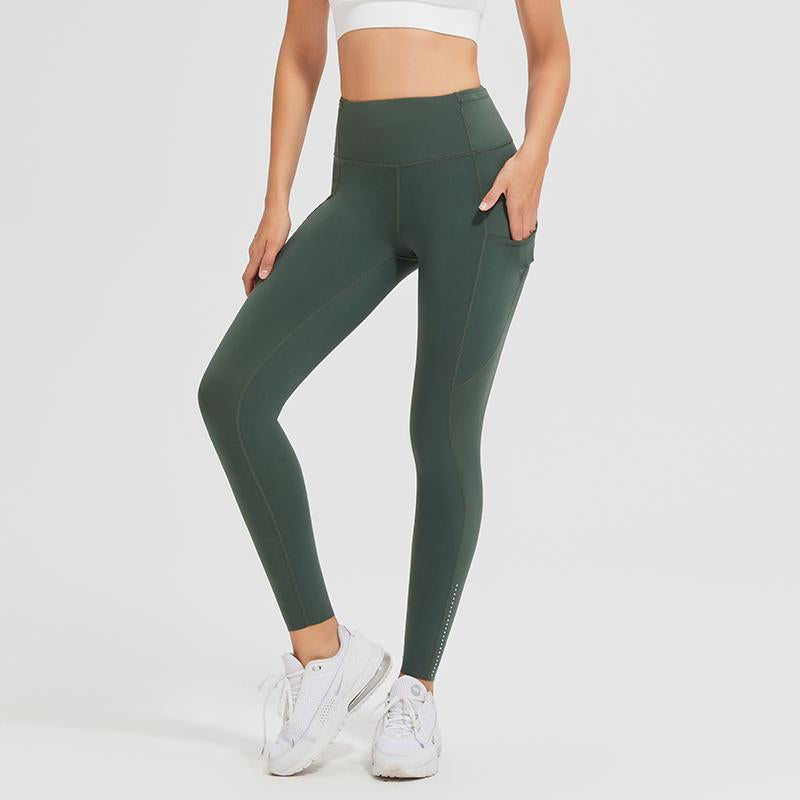 AFZ Women'S High Waisted Tummy Control Side Pocket Leggings Ladies Sportswear Moisture-Wicking Breathable Fabric & Reflective for Night Runs