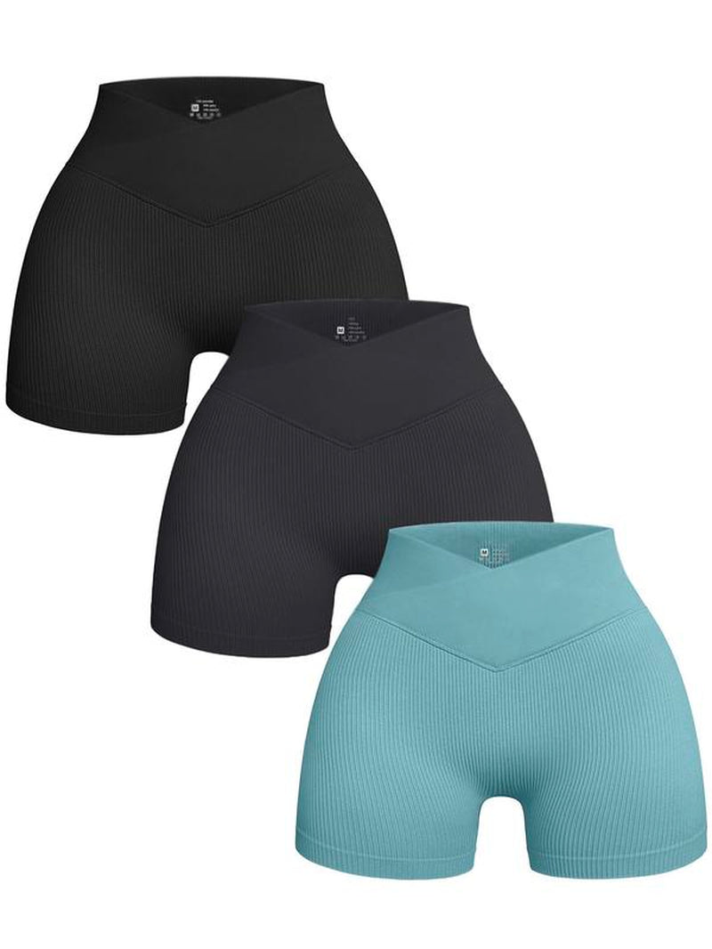 Women'S Solid High Waist Ribbed Sports Gym Shorts, Summer Clothes Breathable Comfortable Textured High Stretch Short Leggings, Ladies Sportswear, Yoga Activewear, Gymshorts, Running Workout Shorts, Fitness Summer Bottoms