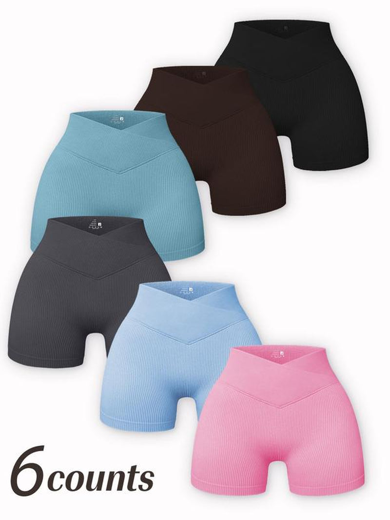 Women'S Solid High Waist Ribbed Sports Gym Shorts, Summer Clothes Breathable Comfortable Textured High Stretch Short Leggings, Ladies Sportswear, Yoga Activewear, Gymshorts, Running Workout Shorts, Fitness Summer Bottoms