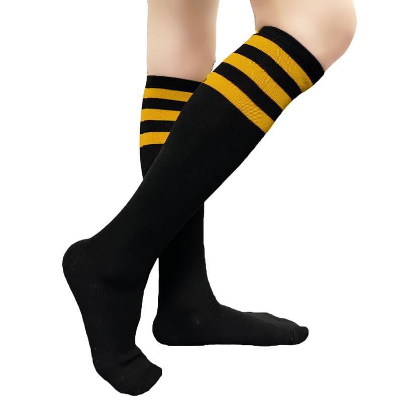 COUVER Unisex Black Striped Knee High Fashion Casual Sport Tube Cotton Socks