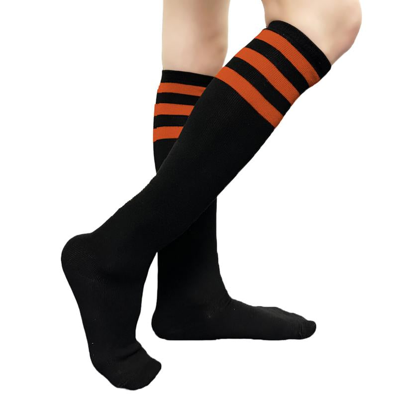 COUVER Unisex Black Striped Knee High Fashion Casual Sport Tube Cotton Socks