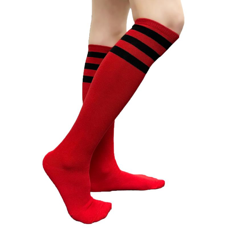 COUVER Unisex Black Striped Knee High Fashion Casual Sport Tube Cotton Socks