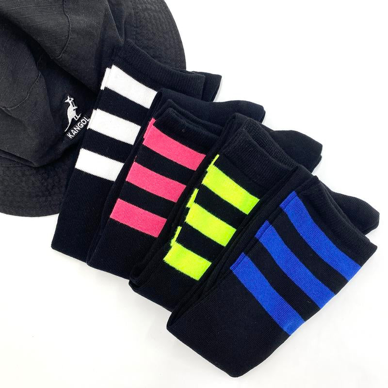 COUVER Unisex Black Striped Knee High Fashion Casual Sport Tube Cotton Socks