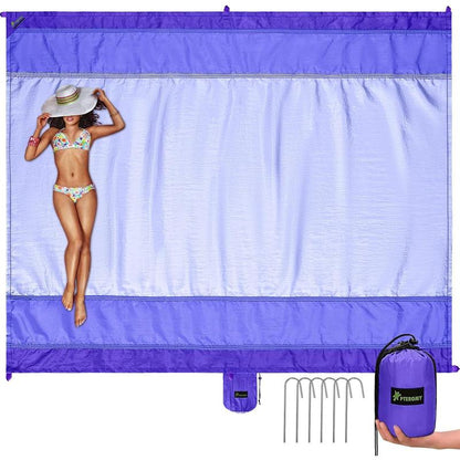 Premium Waterproof & Sandproof Beach Mat - Oversized, Portable, and Lightweight with 6 Stakes & Carry Bag - Perfect for Beach Days, Camping, and Family Picnics