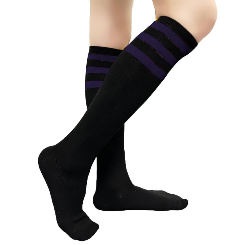 COUVER Unisex Black Striped Knee High Fashion Casual Sport Tube Cotton Socks