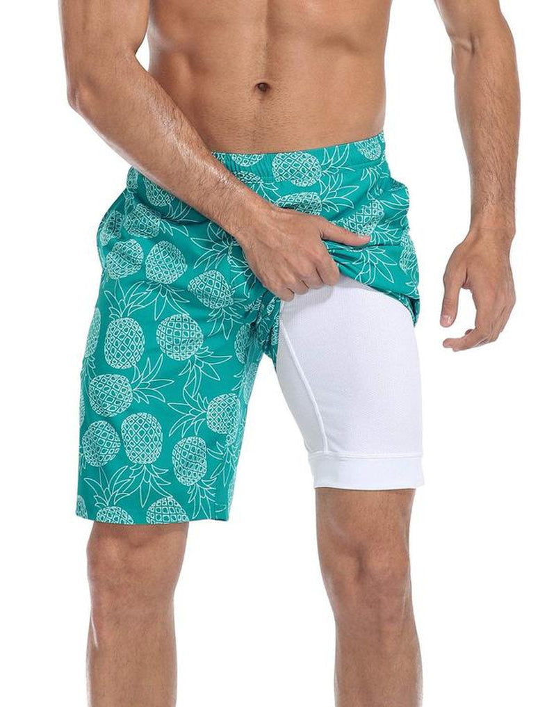 LRD Mens Printed 9" Swim Trunks with Compression Liner Activewear Beach
