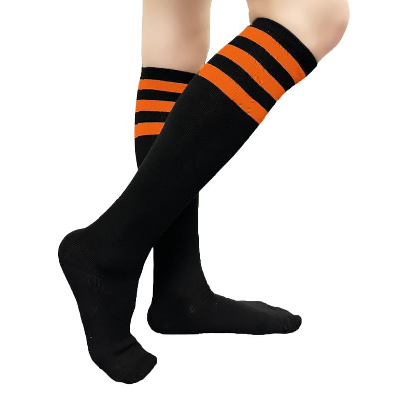 COUVER Unisex Black Striped Knee High Fashion Casual Sport Tube Cotton Socks
