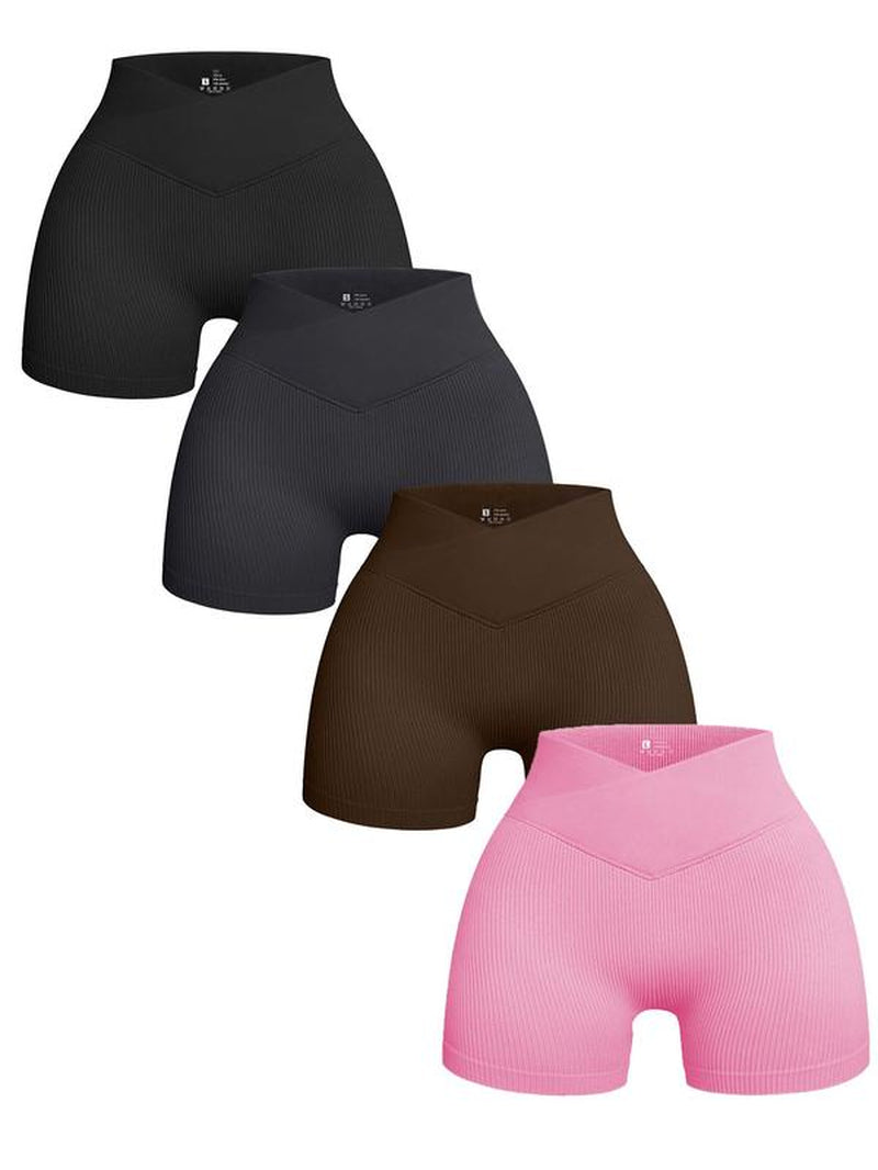 Women'S Solid High Waist Ribbed Sports Gym Shorts, Summer Clothes Breathable Comfortable Textured High Stretch Short Leggings, Ladies Sportswear, Yoga Activewear, Gymshorts, Running Workout Shorts, Fitness Summer Bottoms