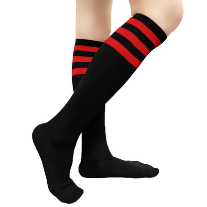 COUVER Unisex Black Striped Knee High Fashion Casual Sport Tube Cotton Socks