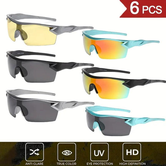 Paleshy 6Pcs Outdoor Cycling Sunglasses Unisex Rectangle Full Rim PC UV Protection Lightweight Eye-Friendly HD Anti-Clare Glasses for Sports Activities