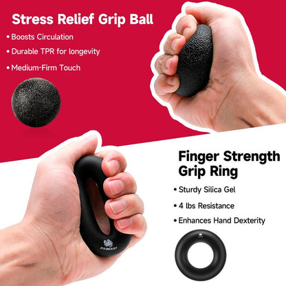Adjustable Forearm Grip Handles, Stress Reducing Grip Balls, Finger Exercisers, Grip Rings and Finger Extender Exercise Kit for Different People (5-Pack)