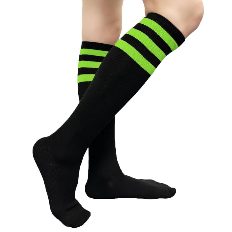 COUVER Unisex Black Striped Knee High Fashion Casual Sport Tube Cotton Socks