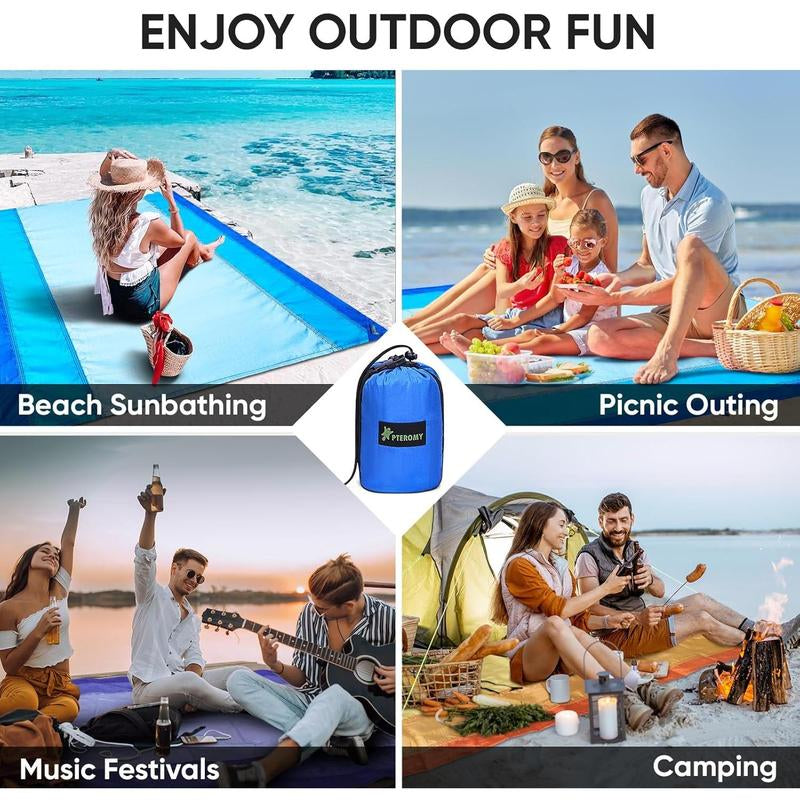 Premium Waterproof & Sandproof Beach Mat - Oversized, Portable, and Lightweight with 6 Stakes & Carry Bag - Perfect for Beach Days, Camping, and Family Picnics
