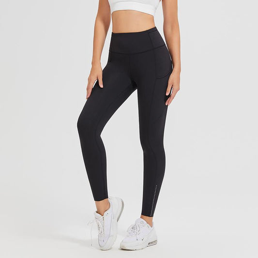 AFZ Women'S High Waisted Tummy Control Side Pocket Leggings Ladies Sportswear Moisture-Wicking Breathable Fabric & Reflective for Night Runs