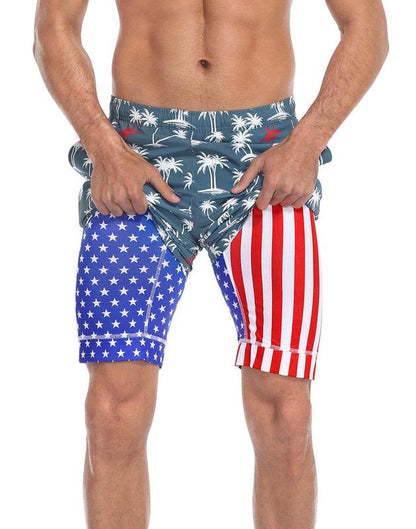LRD Mens Printed 9" Swim Trunks with Compression Liner Activewear Beach