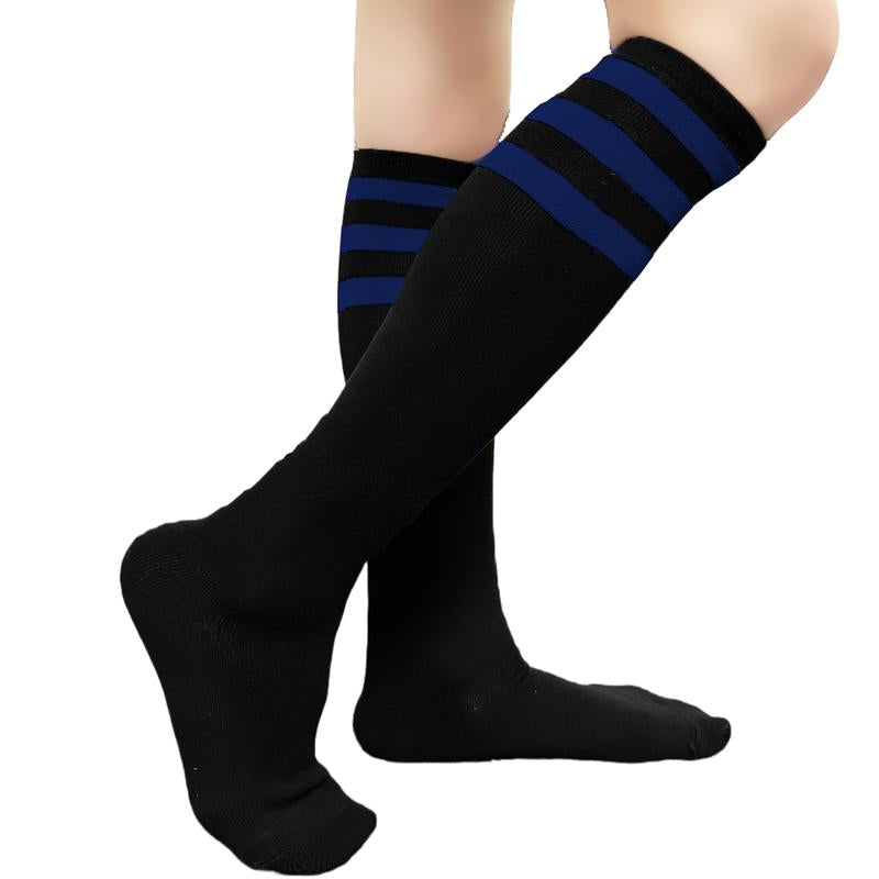 COUVER Unisex Black Striped Knee High Fashion Casual Sport Tube Cotton Socks