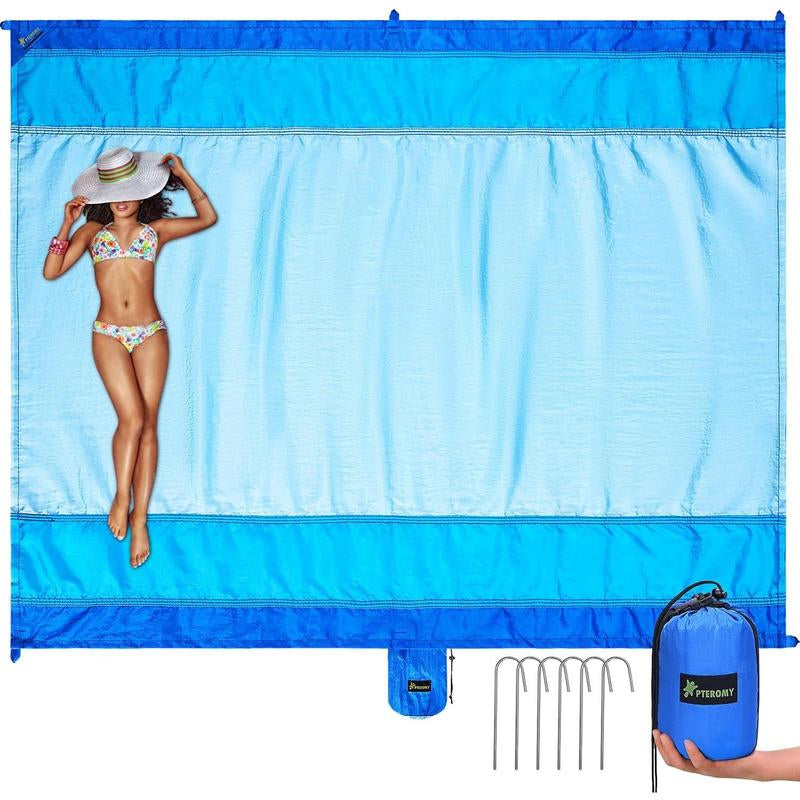 Premium Waterproof & Sandproof Beach Mat - Oversized, Portable, and Lightweight with 6 Stakes & Carry Bag - Perfect for Beach Days, Camping, and Family Picnics