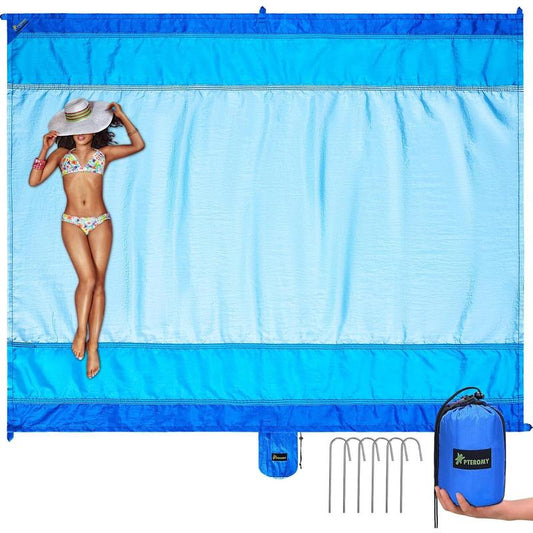 Premium Waterproof & Sandproof Beach Mat - Oversized, Portable, and Lightweight with 6 Stakes & Carry Bag - Perfect for Beach Days, Camping, and Family Picnics