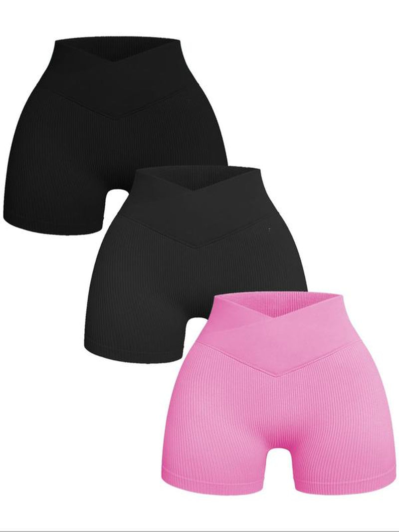 Women'S Solid High Waist Ribbed Sports Gym Shorts, Summer Clothes Breathable Comfortable Textured High Stretch Short Leggings, Ladies Sportswear, Yoga Activewear, Gymshorts, Running Workout Shorts, Fitness Summer Bottoms