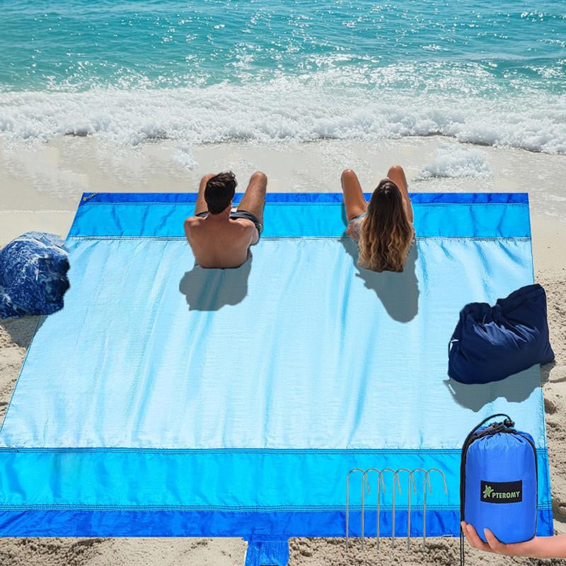 Premium Waterproof & Sandproof Beach Mat - Oversized, Portable, and Lightweight with 6 Stakes & Carry Bag - Perfect for Beach Days, Camping, and Family Picnics