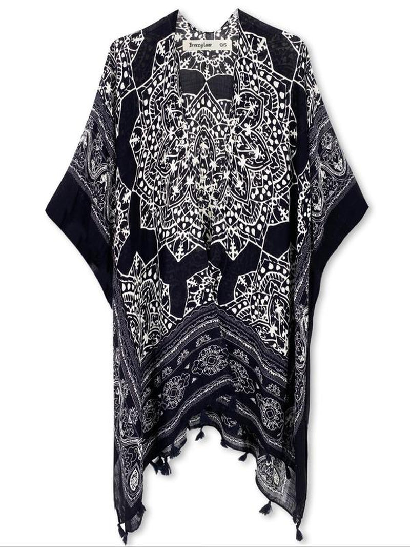 Women'S Ethnic Pattern Kimono, Boho Casual Open Front Cover up for Beach Vacation, Ladies Spring & Fall Gamis Clothes, Womenswear, Swimsuit for Women