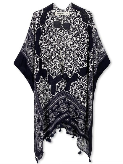 Women'S Ethnic Pattern Kimono, Boho Casual Open Front Cover up for Beach Vacation, Ladies Spring & Fall Gamis Clothes, Womenswear, Swimsuit for Women