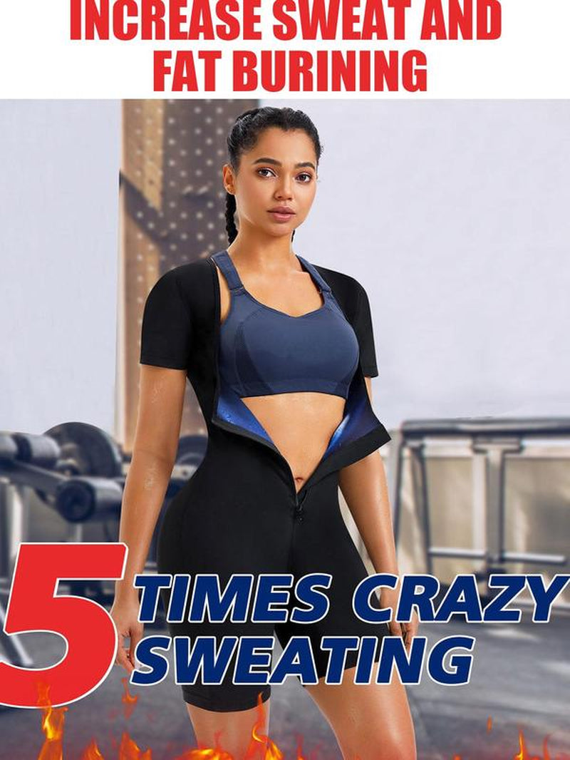 Women'S Plain Zip Front Open Bust Sports Tummy Control Romper, Workout Gym Yoga Exercise Sports Romper, Ladies Sportswear Clothing for Indoor Outdoor Wear