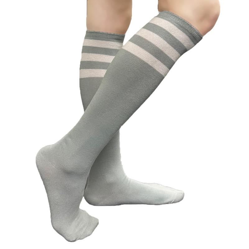 COUVER Unisex Black Striped Knee High Fashion Casual Sport Tube Cotton Socks