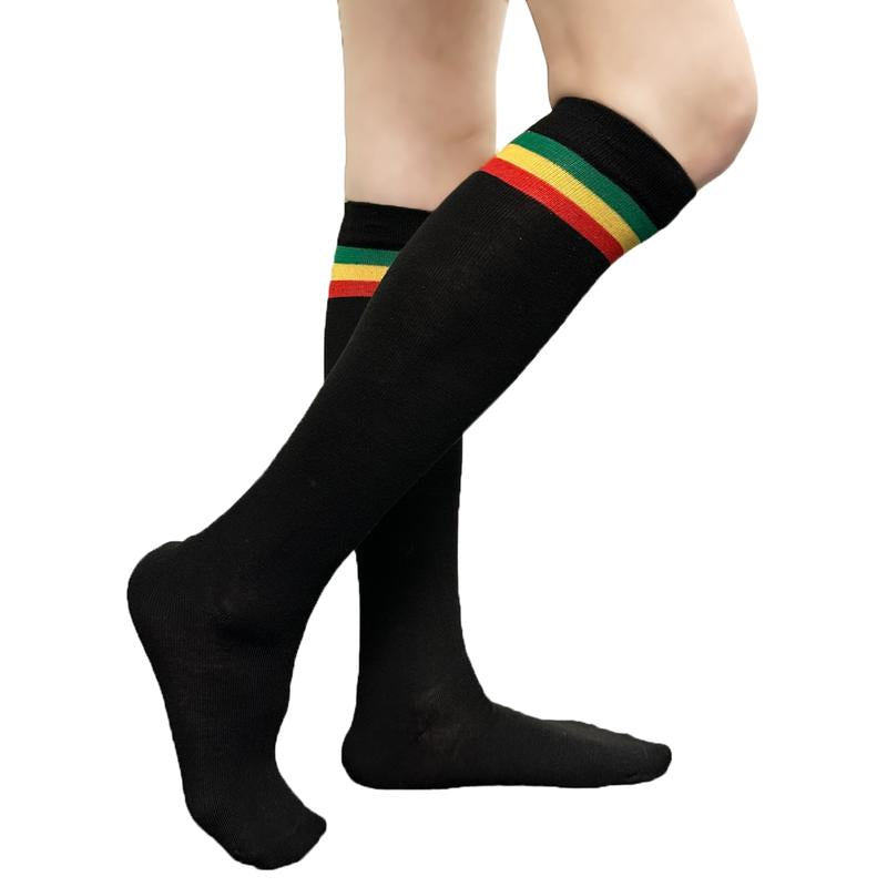 COUVER Unisex Black Striped Knee High Fashion Casual Sport Tube Cotton Socks