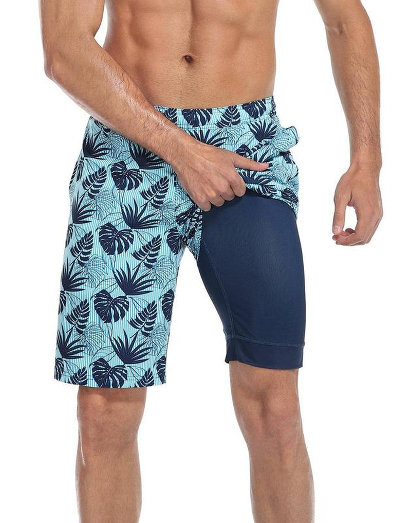 LRD Mens Printed 9" Swim Trunks with Compression Liner Activewear Beach