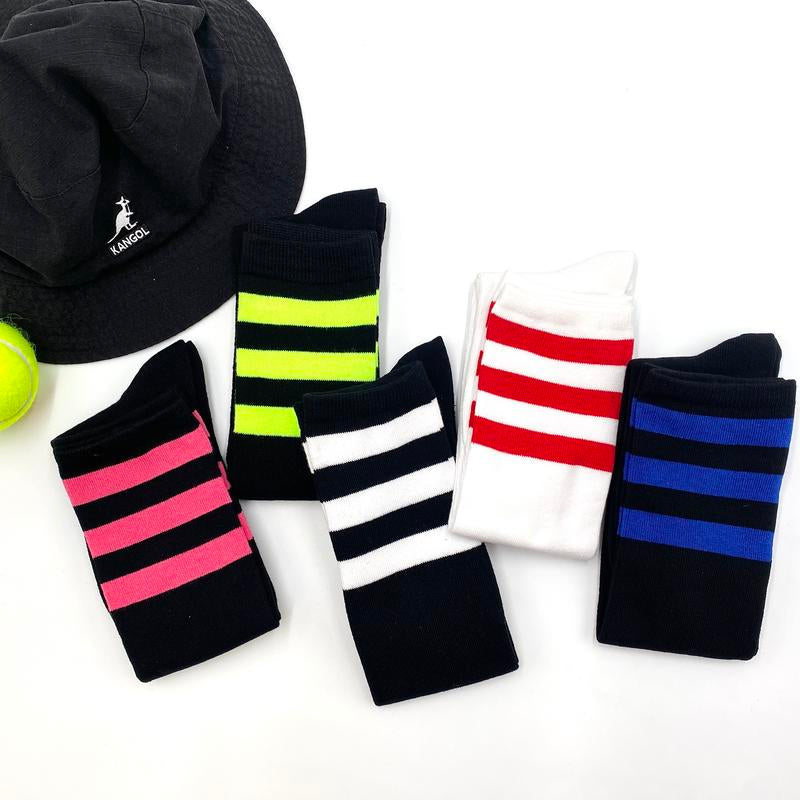 COUVER Unisex Black Striped Knee High Fashion Casual Sport Tube Cotton Socks
