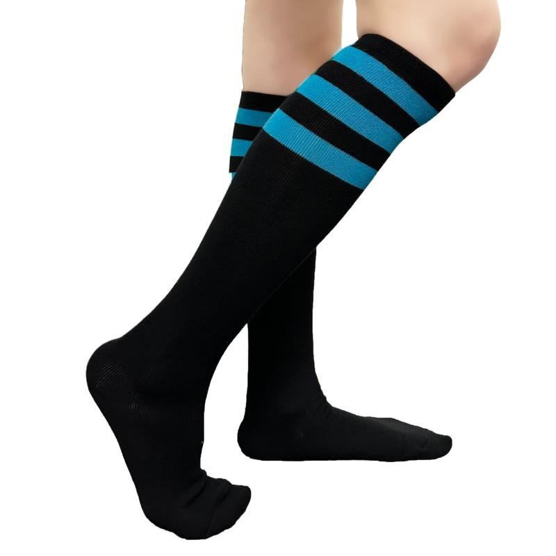 COUVER Unisex Black Striped Knee High Fashion Casual Sport Tube Cotton Socks