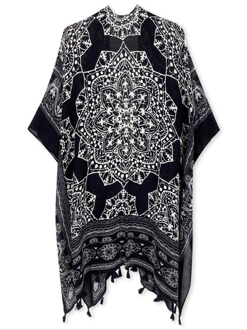 Women'S Ethnic Pattern Kimono, Boho Casual Open Front Cover up for Beach Vacation, Ladies Spring & Fall Gamis Clothes, Womenswear, Swimsuit for Women
