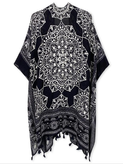 Women'S Ethnic Pattern Kimono, Boho Casual Open Front Cover up for Beach Vacation, Ladies Spring & Fall Gamis Clothes, Womenswear, Swimsuit for Women